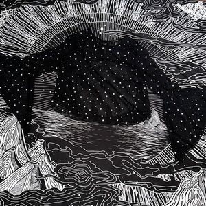 Elegant sheer black & silver stars bell sleeve women’s Forever 21 blouse sz L